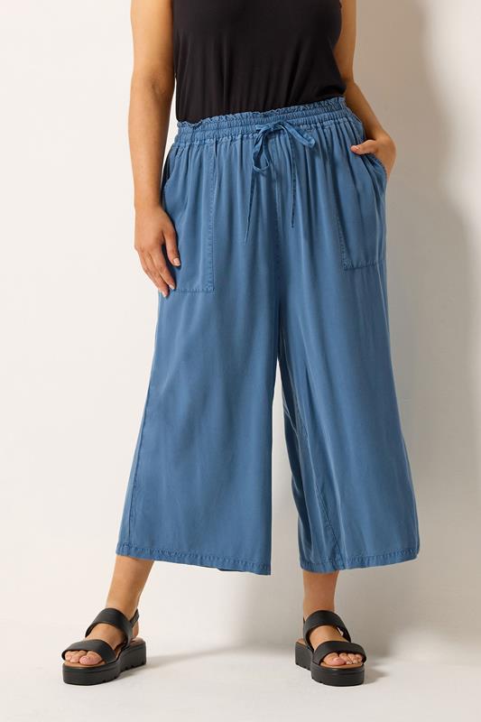 YOURS Curve Mid Blue Chambray Culottes