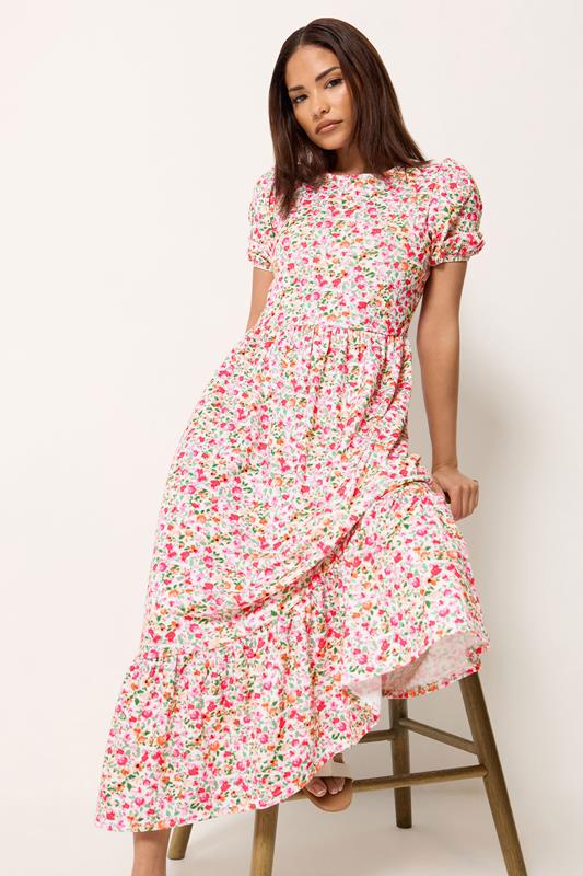 PixieGirls Petite Pink Floral Maxi Dress | PixieGirl 1