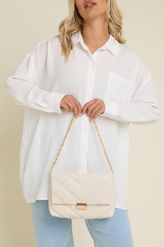 White Faux Leather Quilted Shoulder Bag | Yours Clothing 2
