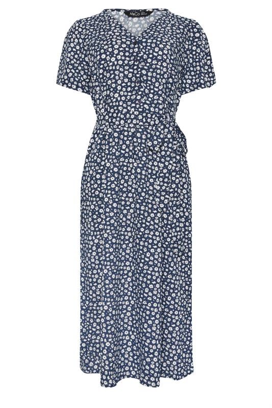 M&Co Navy Blue Floral Print Button Down Short Sleeve Midi Dress | M&Co 5