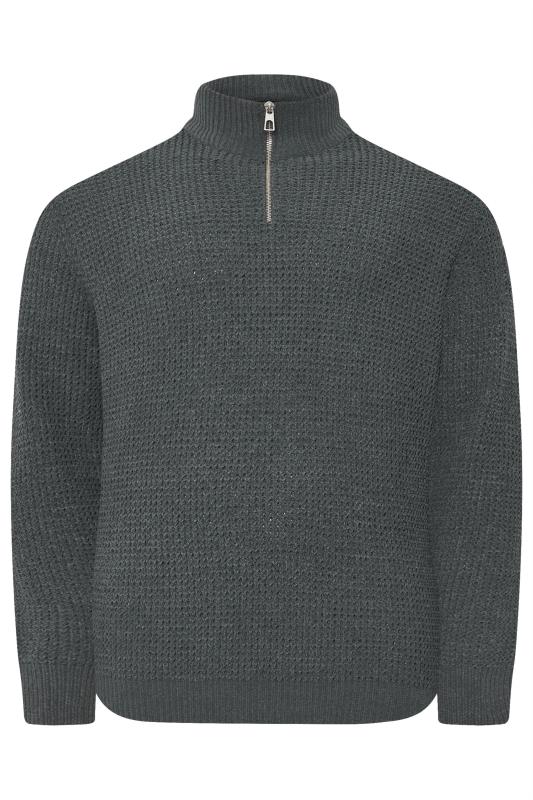 BadRhino Big & Tall Grey Chenille Quarter Zip Jumper | BadRhino 2