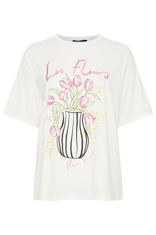 YOURS Plus Size Ivory White 'Les Fleurs' Embroidered Relaxed T-Shirt | Yours Clothing 5
