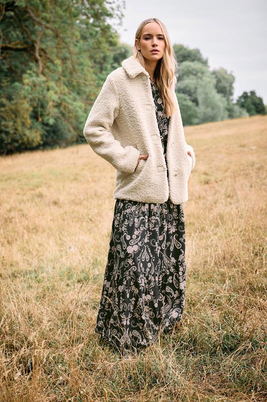 LTS Tall Ivory White Borg Button Through Jacket | Long Tall Sally 1
