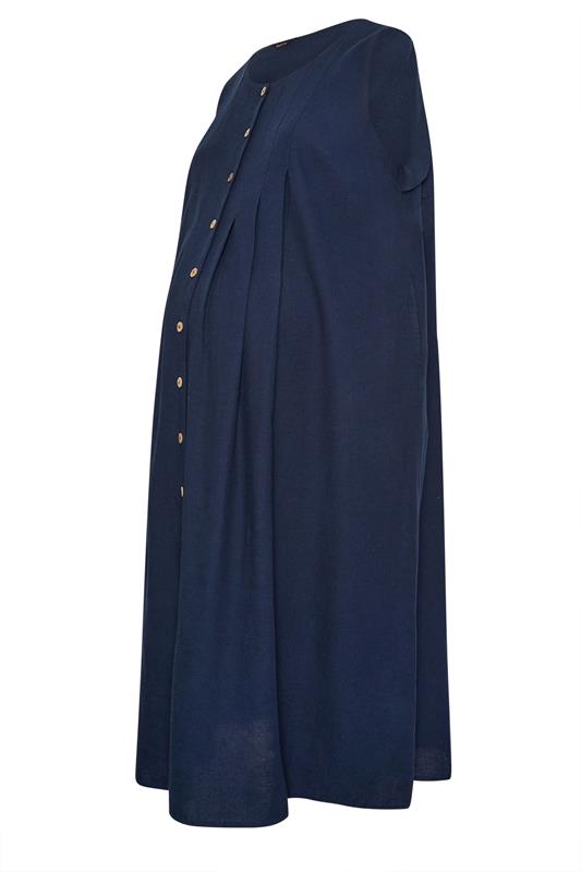 BUMP IT UP MATERNITY Plus Size Navy Blue Linen Button Through Dress | Yours Clothing 6