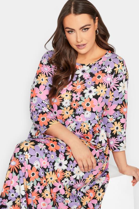 YOURS Curve Plus Size Black Floral Smock Dress | Yours Clothing  4