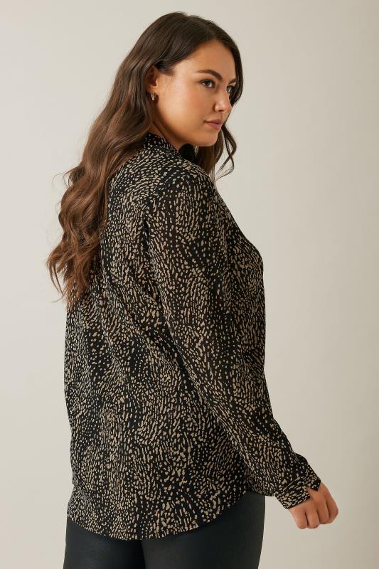 EVANS Plus Size Black Spot Print Half Placket Shirt | Evans 2