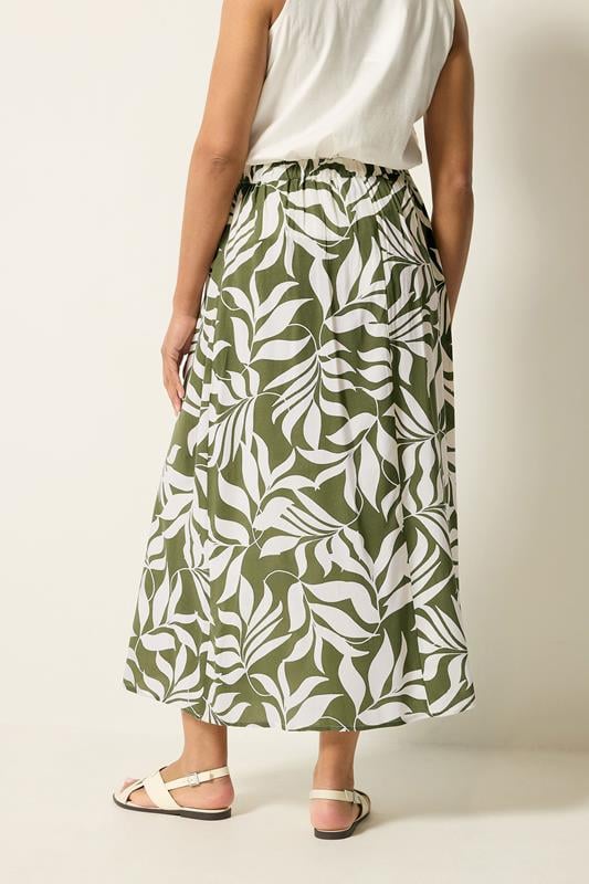 M&Co Khaki Green Leaf Print Midi Skirt | M&Co 2