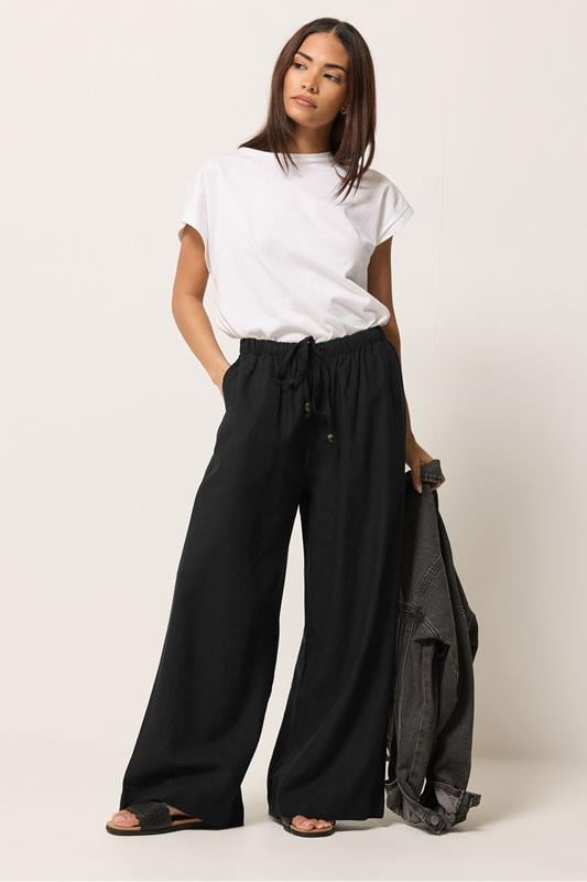 PixieGirl Petite Black Beaded Linen Wide Leg Trousers