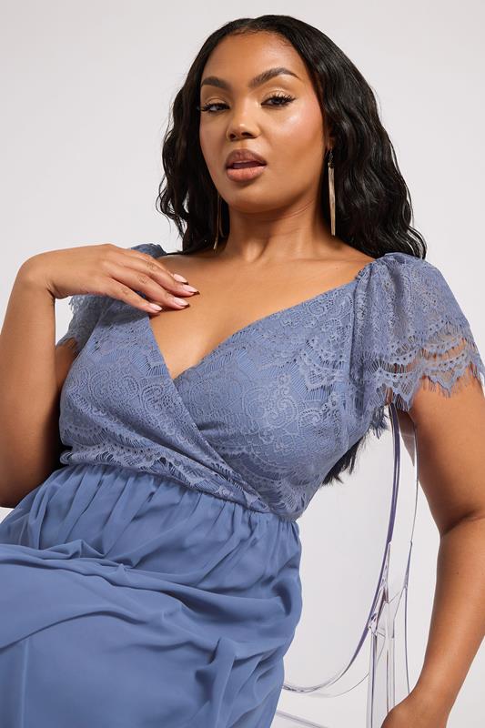 YOURS LONDON Plus Size Blue Lace Maxi Wrap Dress | Yours Clothing 4