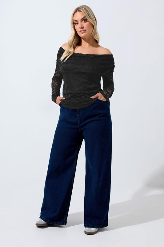 LIMITED COLLECTION Plus Size Black Lace Bardot Top | Yours Clothing 4