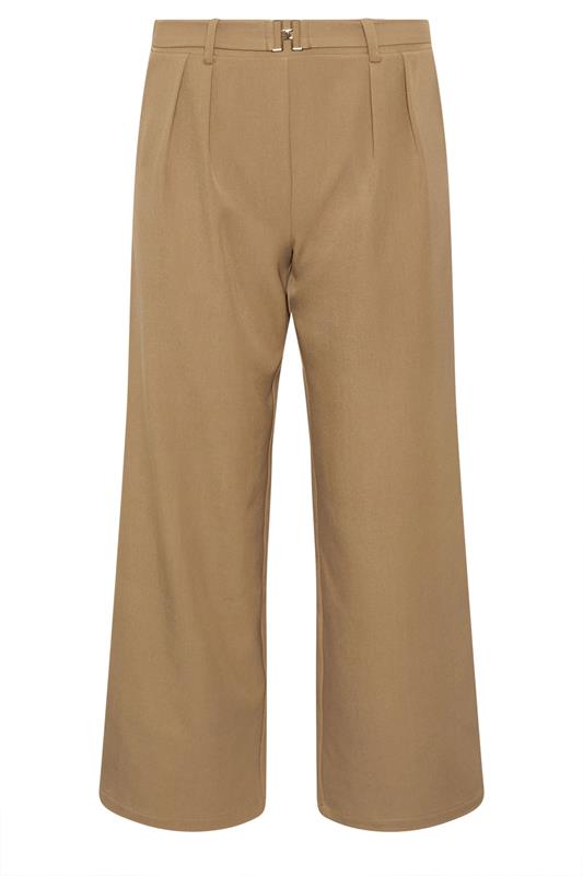 PixieGirl Petite Women's Natural Brown Buckle Wide Leg Trousers | PixieGirl 6