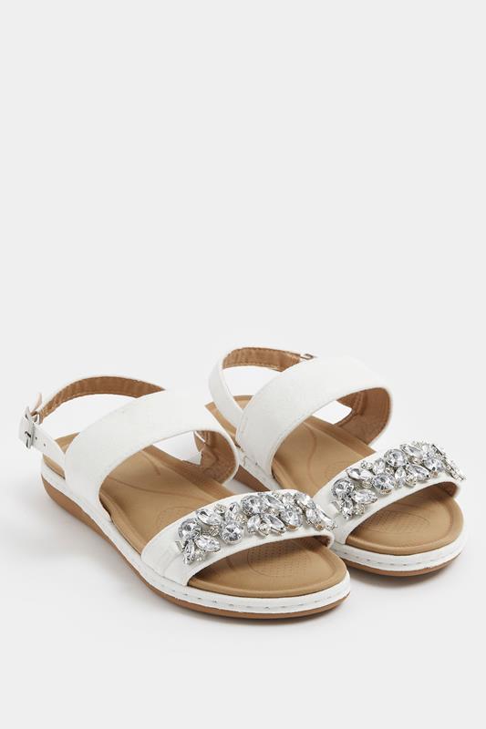 White Diamante Stone Embellished Sandals In Extra Wide EEE Fit | Yours Clothing 1
