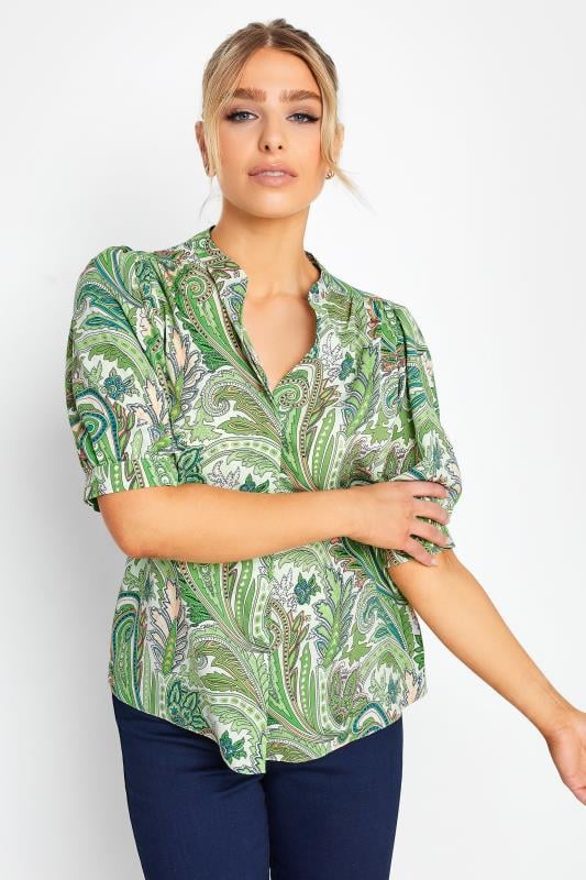 Women's  M&Co Green Paisley Print Puff Sleeve Shirt