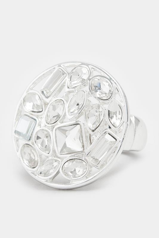 Silver Tone Statement Crystal Stretch Ring | Yours Clothing 2