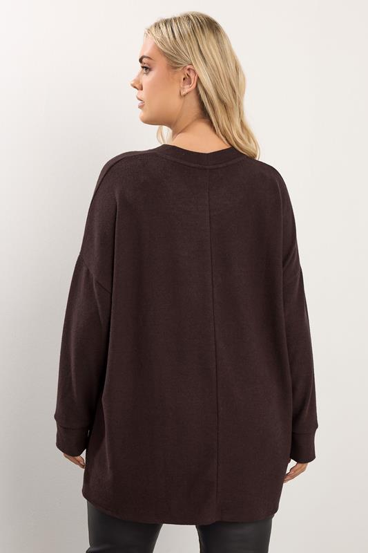 YOURS Plus Size Chocolate Brown Pearl Embellished Soft Touch Jumper | Yours Clothing 2