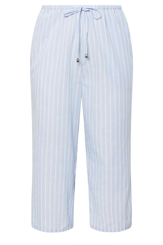 YOURS Plus Size Light Blue Stripe Linen Cropped Trousers | Yours Clothing 6