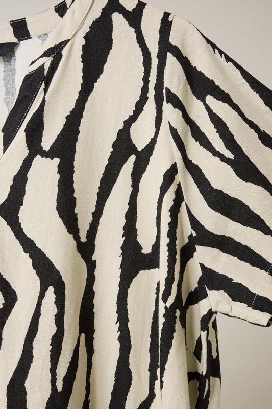 EVANS Plus Size Natural Brown Abstract Print Premium Linen Dress | Evans 7