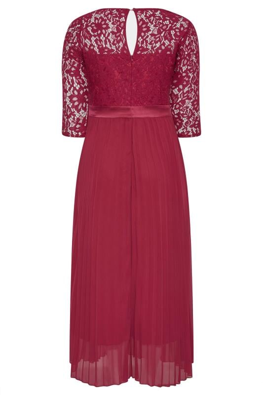Plus Size YOURS LONDON Curve Burgundy Red Lace Pleated Maxi Dress | Yours Clothing  7