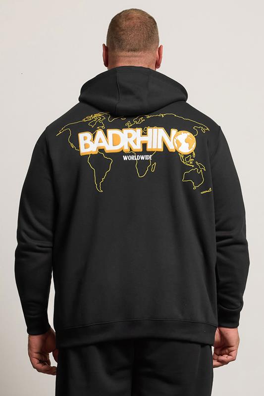 BadRhino Big & Tall Black Worldwide Map Zip Through Hoodie | BadRhino 2