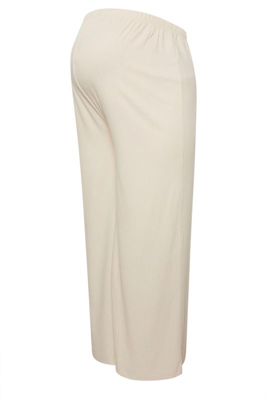 BUMP IT UP MATERNITY Plus Size Cream Premium Ribbed Wide Leg Trousers | Yours Clothing 5