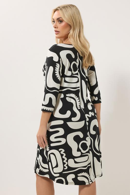 YOURS Plus Size Black Abstract Geometric Tunic Dress | Yours Clothing 2