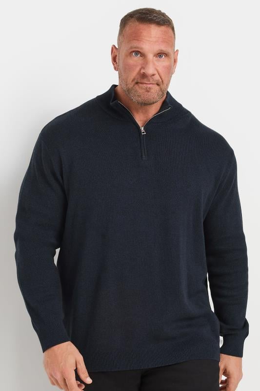 BadRhino Big & Tall Navy Blue Milano Quarter Zip Knit Jumper