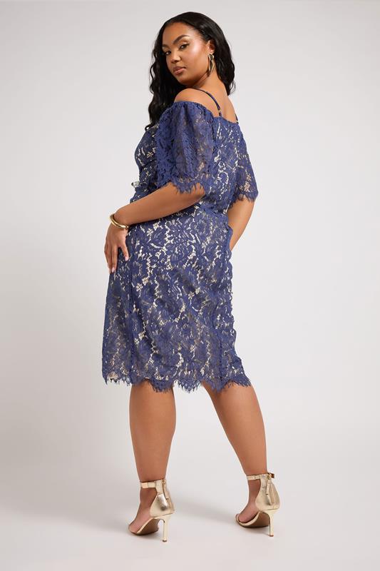 YOURS LONDON Plus Size Blue Lace Cold Shoulder Dress | Yours Clothing 2