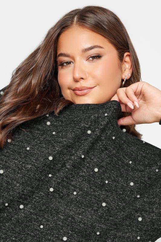YOURS LUXURY Plus Size Charcoal Grey Soft Touch Pearl Jumper | Yours Clothing 4