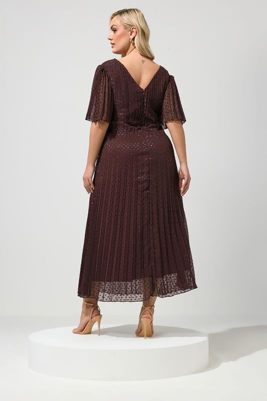 YOURS LONDON Plus Size Chocolate Brown Metallic Dobby Wrap Dress | Yours Clothing 2