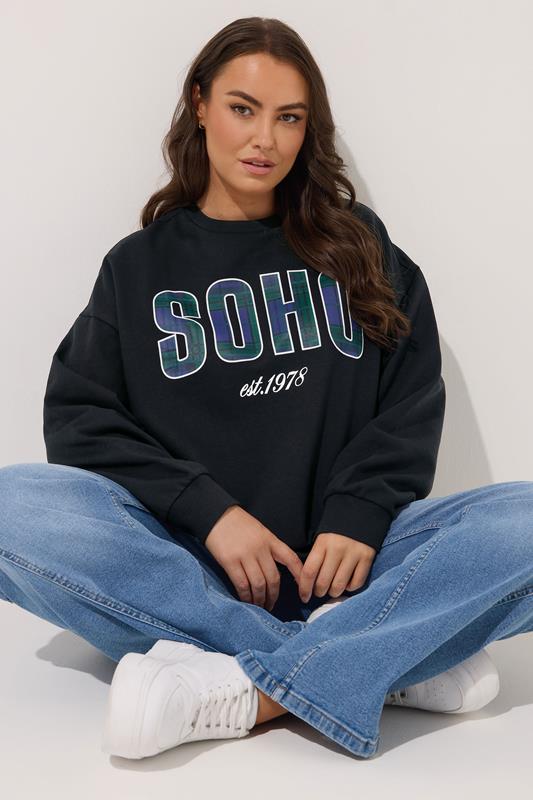 YOURS Curve Black Check 'Soho' Sweatshirt