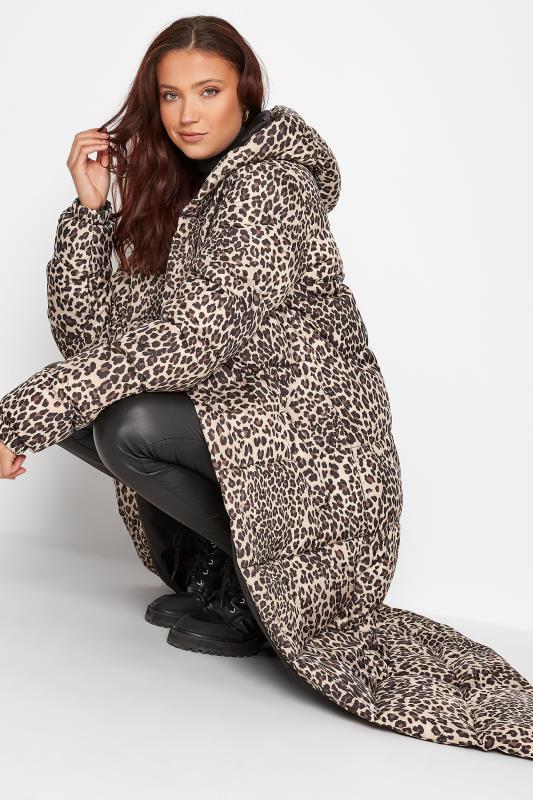 LTS Tall Womens Beige Brown Leopard Print Longline Puffer Coat | Long Tall Sally 4