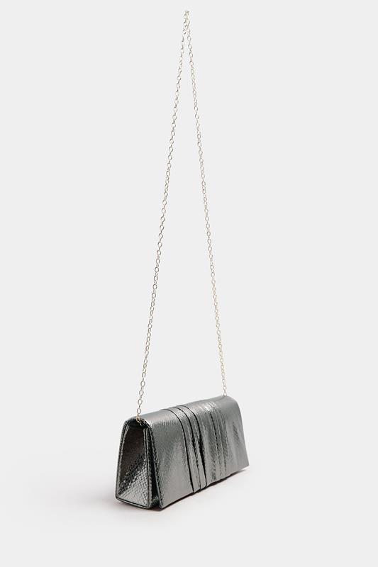 Silver Faux Leather Metallic Clutch Bag | Yours Clothing 4