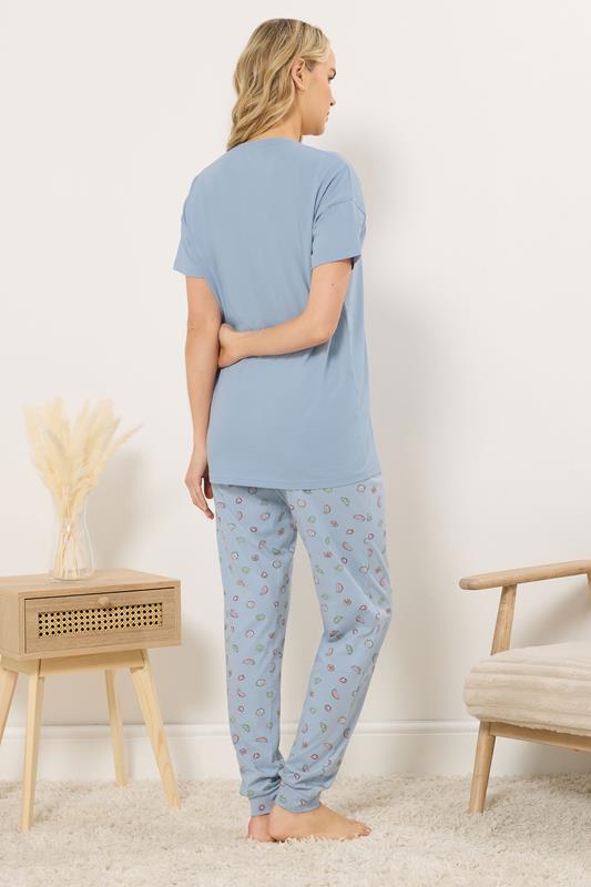 LTS Tall Women's Blue Summer Fruits 'Amalfi Coast' Slogan Cotton Pyjama Set | Long Tall Sally  2