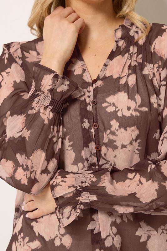 LTS Tall Women's Brown Abstract Floral Sheer Pintuck Blouse | Long Tall Sally 4