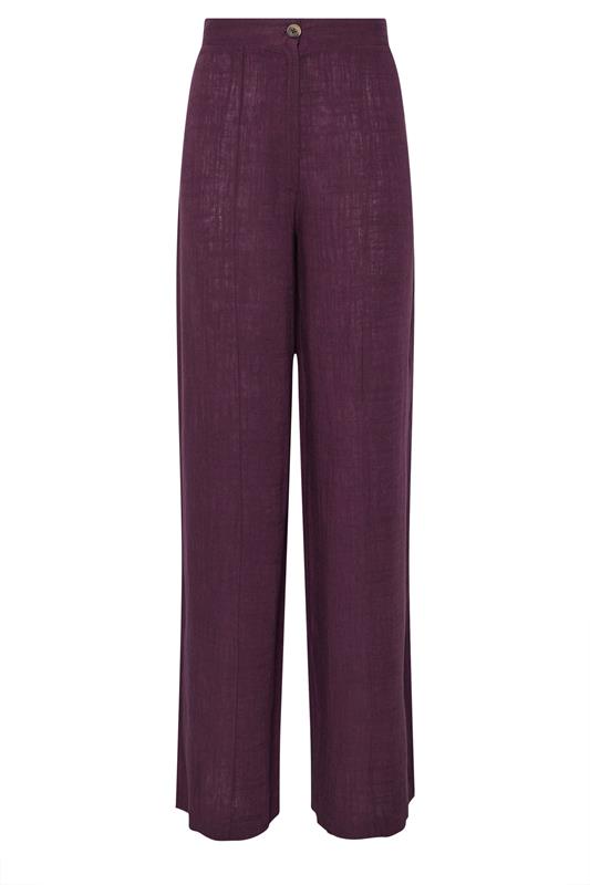 LTS Tall Purple Linen Pleated Wide Leg Trousers | Long Tall Sally 6
