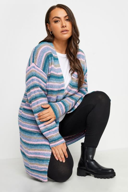 YOURS Plus Size Teal Blue Stripe Knitted Cardigan | Yours Clothing 4