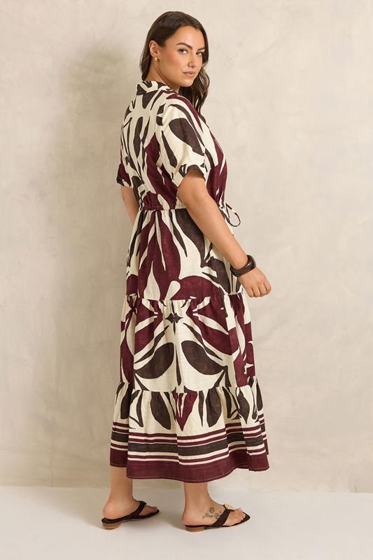 EVANS Plus Size Cream & Red Abstract Leaf Print Cotton Dress | Evans  2