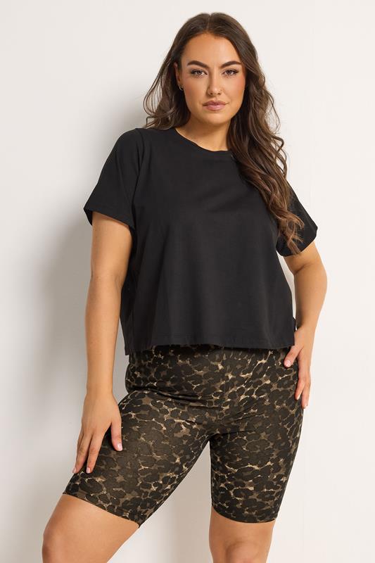 YOURSET 2 PACK Plus Size Black Leopard Stretch Cycling Shorts | Yours Clothing 4