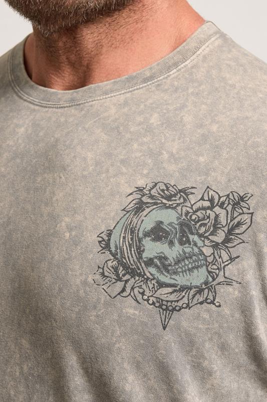BadRhino Big & Tall Grey Acid Wash Skull Graphic T-Shirt | BadRhino 5