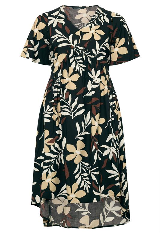 EVANS Plus Size Black Leaf Print Dipped Hem Dress | Evans 6