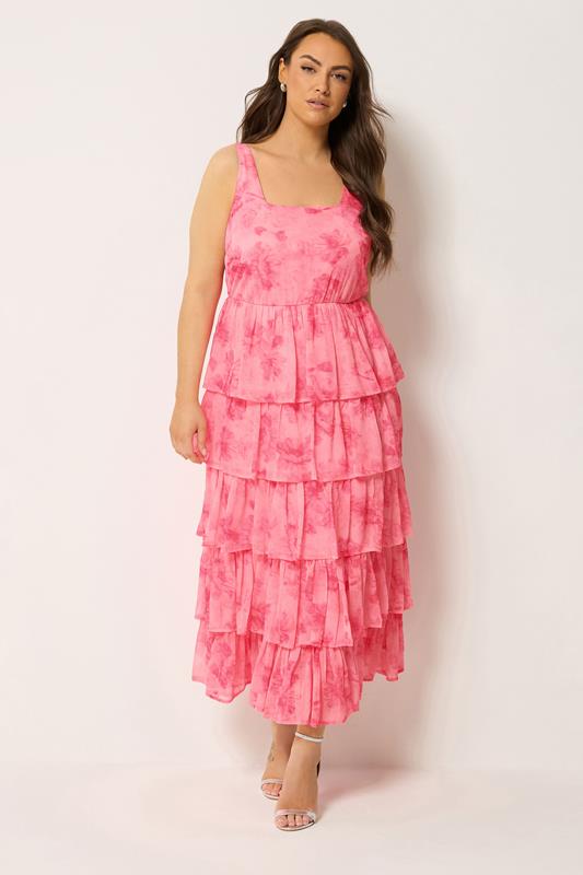 YOURS Plus Size Pink Floral Ruffle Dress | Yours Clothing 1