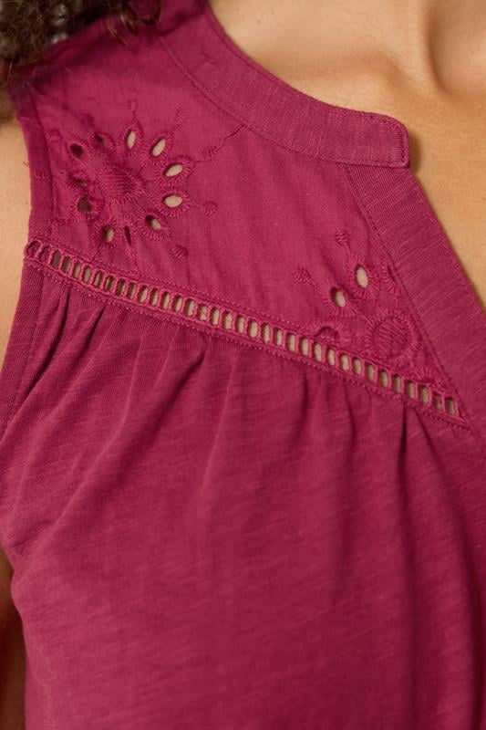 M&Co Berry Red Broderie Sleeveless Cotton Midi Dress | M&Co 4