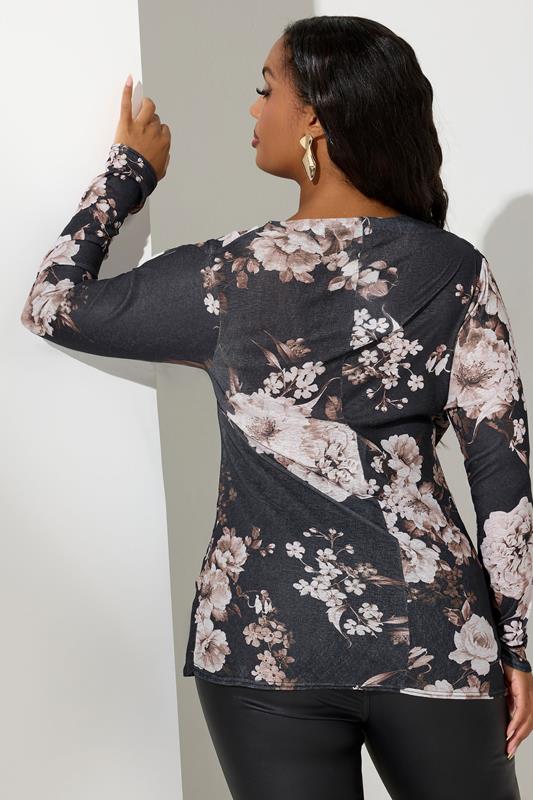 YOURS LONDON Plus Size Grey Floral Print Wrap Top | Yours Clothing 4