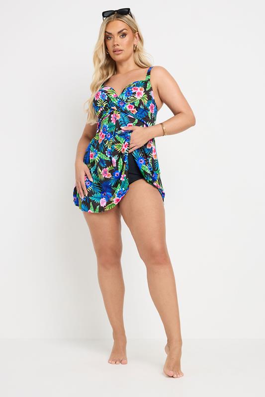 YOURS Plus Size Black Tropical Print Premium Underwired Tankini Top | Yours Clothing 4