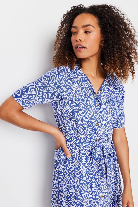 M&Co Blue & White Linen Tile Print Shirt Dress | M&Co 3