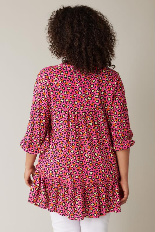 EVANS Plus Size Pink Leopard Print Tie Neck Blouse | Evans 2