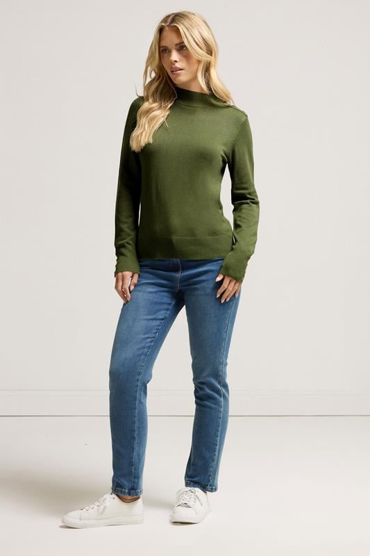 M&Co Petite Fern Green Button Detail Turtle Neck Jumper | M&Co 2