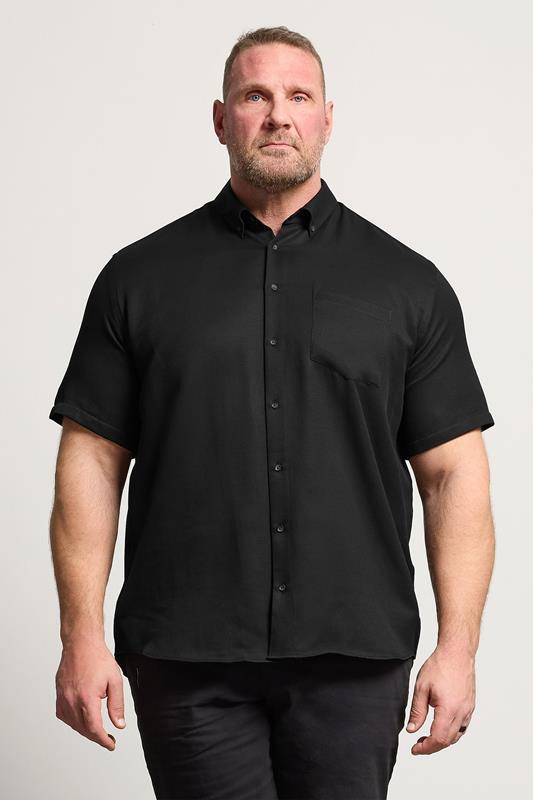 KAM Big & Tall Black Dobby Textured Shirt | BadRhino 1