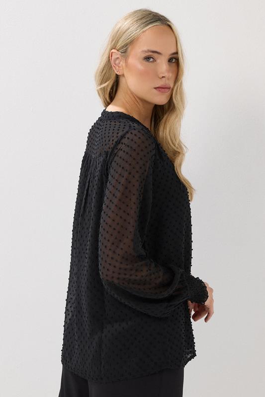 LTS Tall Black Dobby Spot Shirred Cuff Top | Long Tall Sally 2