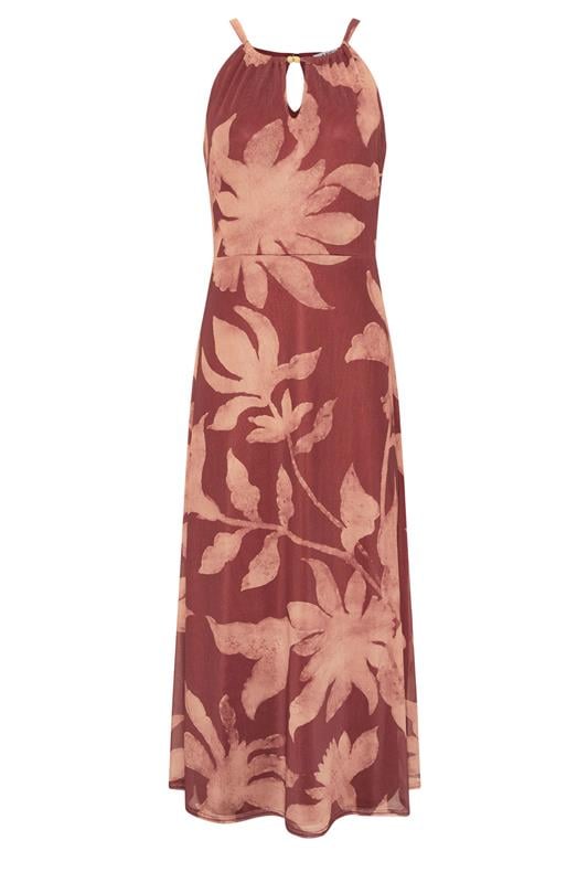 M&Co Petite Orange Floral Print Halter Neck Mesh Maxi Dress | M&Co 6